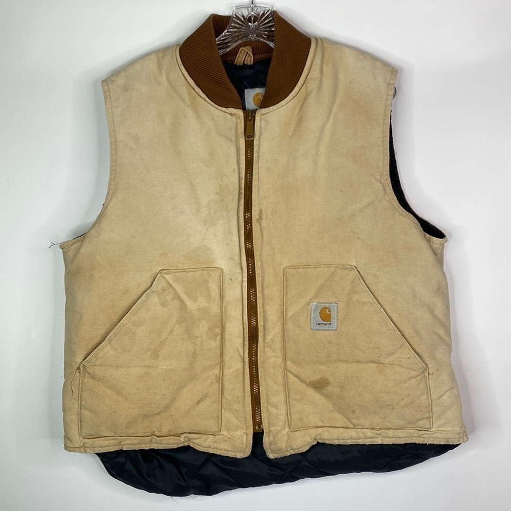 Vintage Carhartt VQ186 Canvas Quilt Lined Work Wear Chore Vest Grunge XL 1996